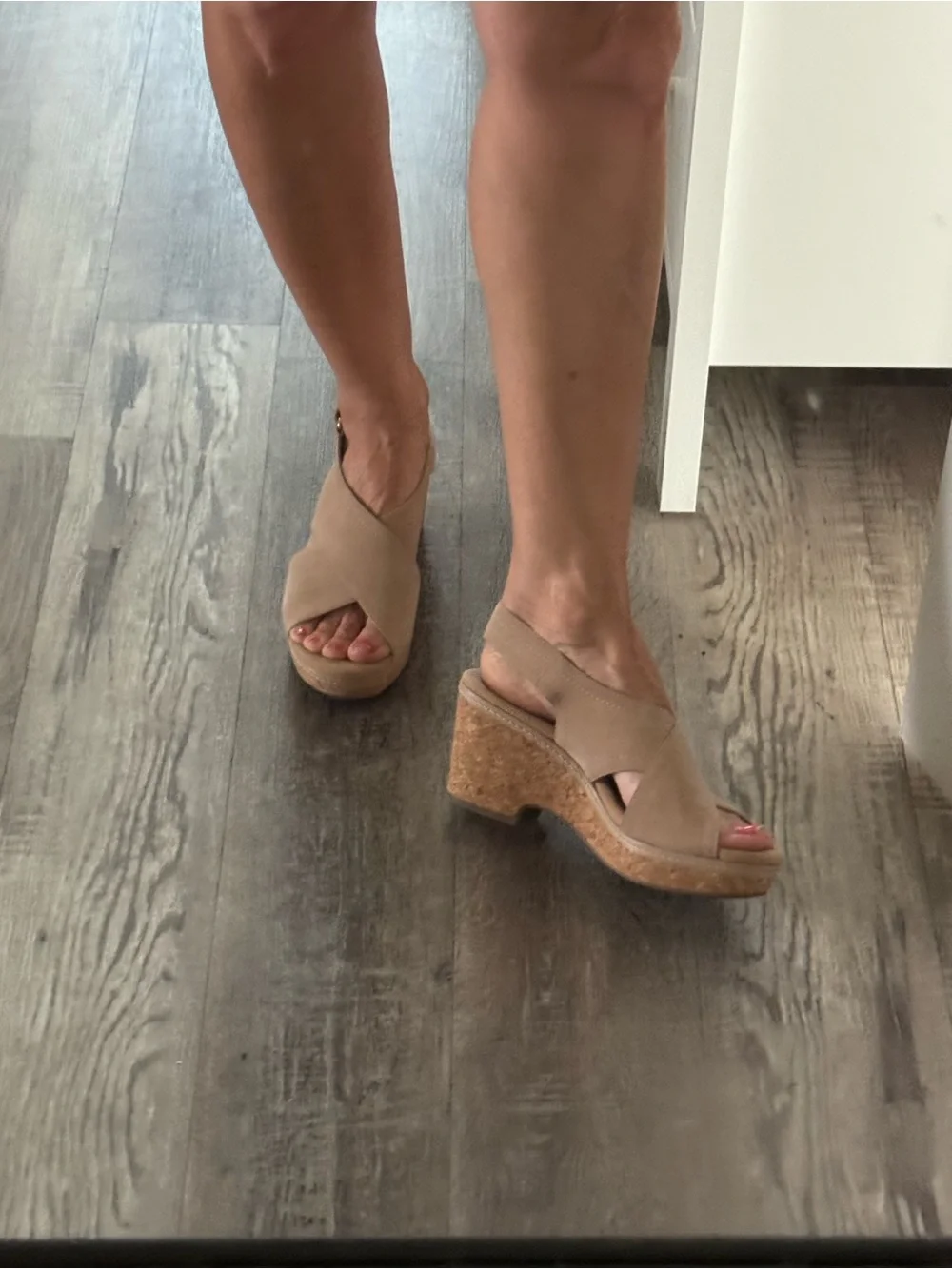 Clarks Beige Suede Cork Wedge Sandals, size 7